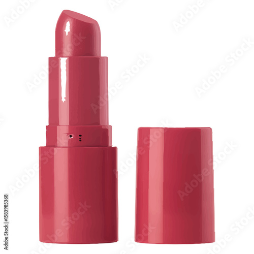 A tube of lipstick with a matching cap stands ready to add color and glamour to any look, isolated on white background