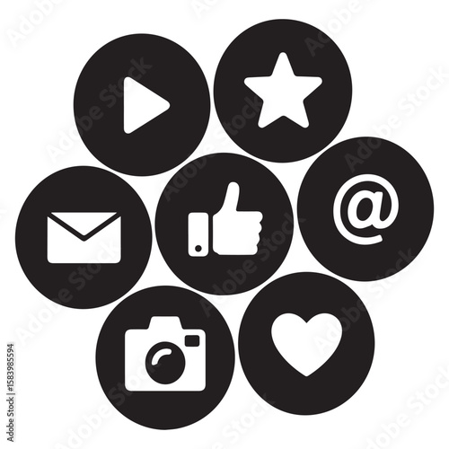 A collection of social media icons isolated on white background represents various online platforms and functionalities, perfect for enhancing digital designs and user interfaces