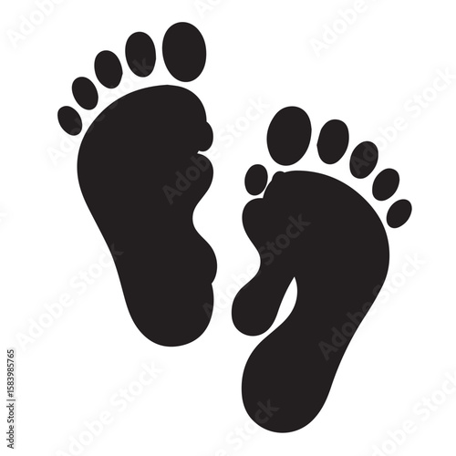 A pair of black footprints, isolated on white background, creates a simple yet evocative image, perfect for representing childhood, journeys, or personal growth Vector Art