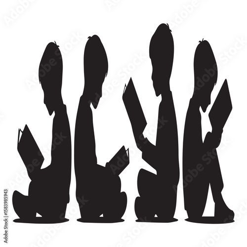 A group of people in silhouette are reading books, representing the importance of education and knowledge