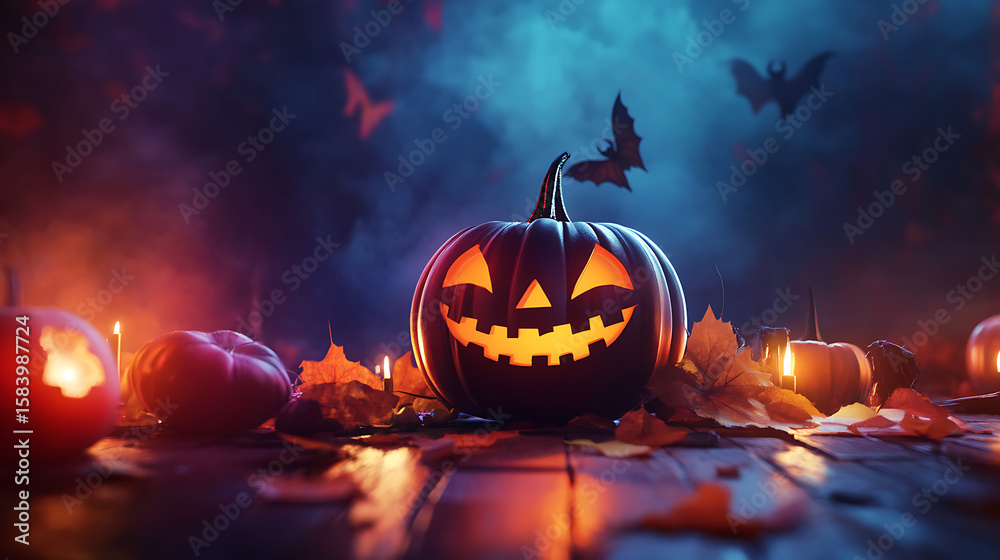 Naklejka premium Halloween, celebrated on October 31st, is a fun and spooky holiday where people dress in costumes, carve pumpkins, and go trick-or-treating. Rooted in ancient traditions