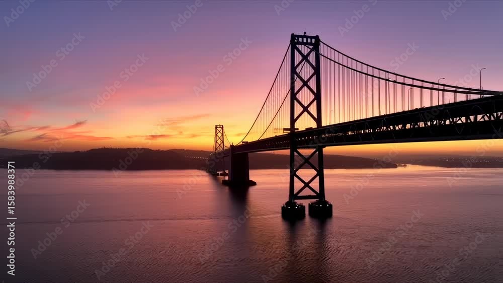 suspension bridge with glowing sky at sunset suspension bridge with glowing sky at sunset