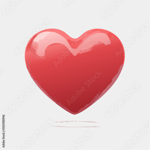 3D red heart icon with soft shading and smooth surface on white background. Glossy and modern design perfect for love, romance, Valentine’s Day, or digital stickers.