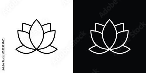 Lotus flower icon simple vector pictogram. black and white icon concept