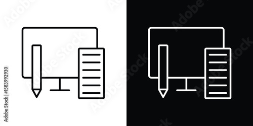Blended learning icon simple vector pictogram. black and white icon concept
