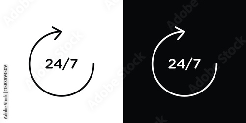 24 7 icon simple vector pictogram. black and white icon concept