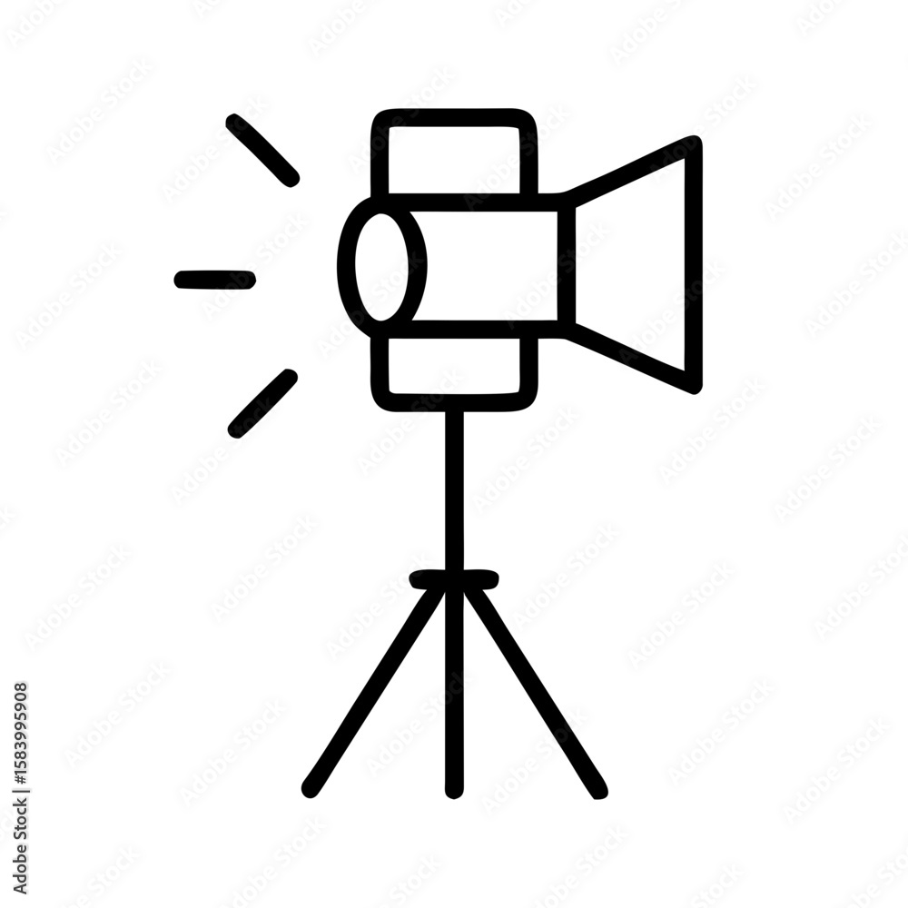 Fototapeta premium Spotlight icon on tripod with beam of light in minimal style 