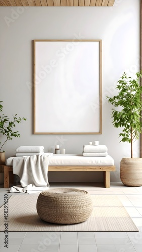 Vertical Poster Mockup Above Spa Bench. Spa Product Mockup