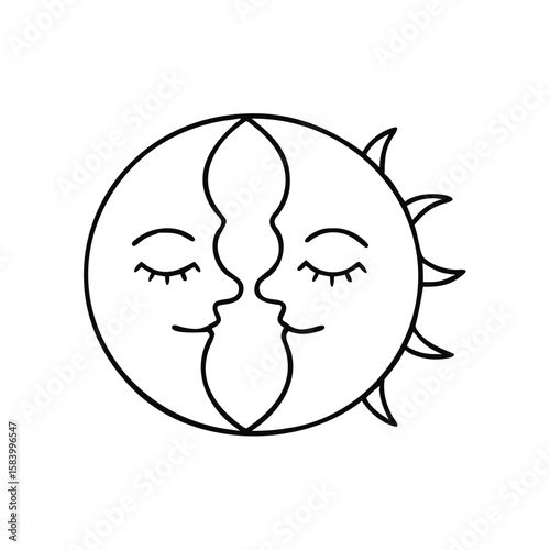 Sun and moon faces icon representing harmony and balance