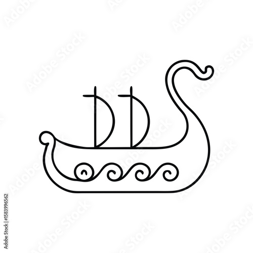 Viking longship prow icon in minimalist style with black lines