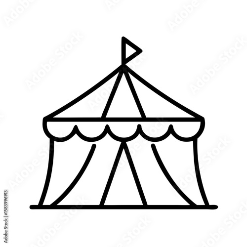 Festival tent illustration with a peak and decorative frills  