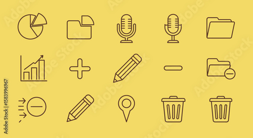 Simple Line Icons A Clean Vector Set for Interface Design and Data Representation on Yellow Background