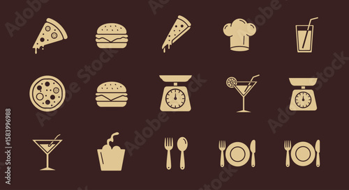 Culinary Icon Set Sleek Vector Illustrations of Food, Kitchenware, and Beverages for Diverse Design Projects