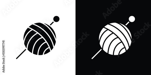Wool ball icon silhouette in black flat style. Graphic element
