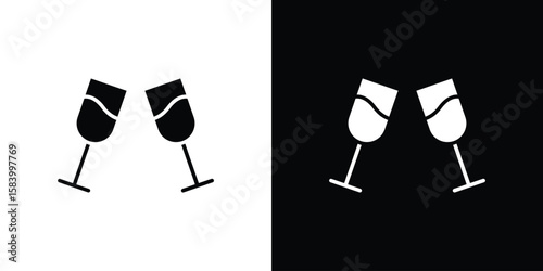 Wine toast icon silhouette in black flat style. Graphic element