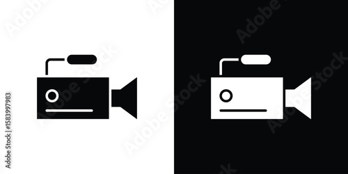 Video camera icon silhouette in black flat style. Graphic element