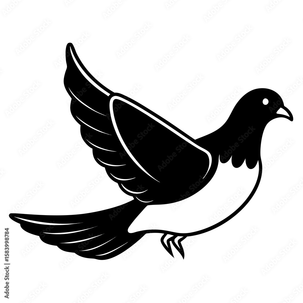 Obraz premium Stylized black silhouette of a bird in flight with wings spread wide