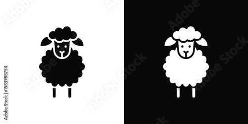Sheep icon silhouette in black flat style. Graphic element
