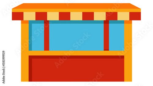 Colorful cartoon kiosk or small shop with awning and large window