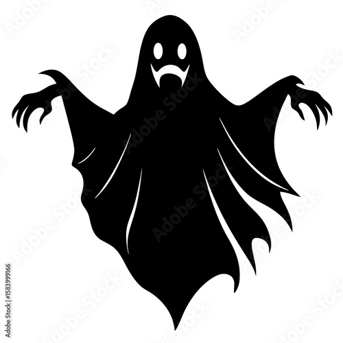 Spooky black ghost with sharp claws and fangs ready to scare