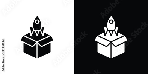 Product release icon silhouette in black flat style. Graphic element
