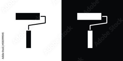 Paint roller icon silhouette in black flat style. Graphic element