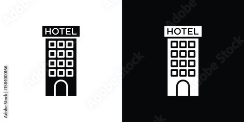 hotel icon silhouette in black flat style. Graphic element