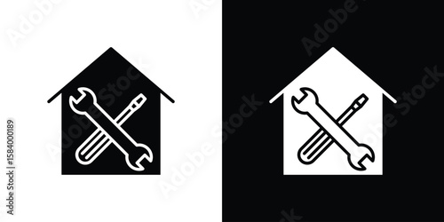 Home repair icon silhouette in black flat style. Graphic element