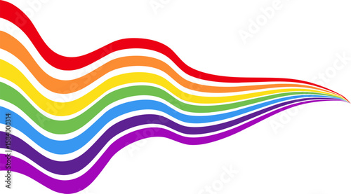 This image shows wavy rainbow-colored lines that flow from left to right on a white background