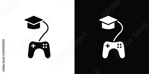 Game based learning icon silhouette in black flat style. Graphic element