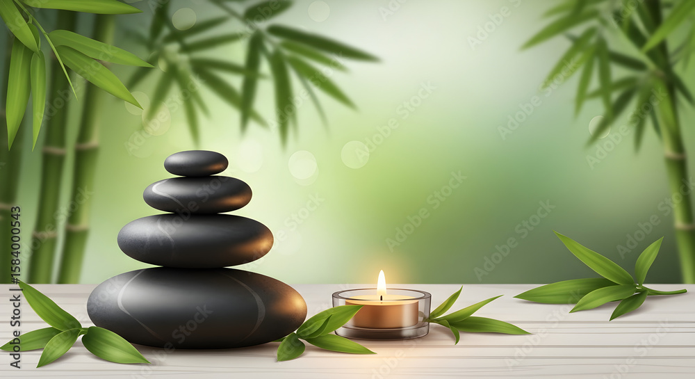 Obraz premium Zen Garden Harmony: Bamboo, Stones, and Candlelight