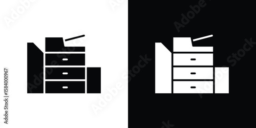 Copier icon silhouette in black flat style. Graphic element