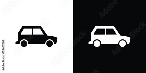 Compact car icon silhouette in black flat style. Graphic element