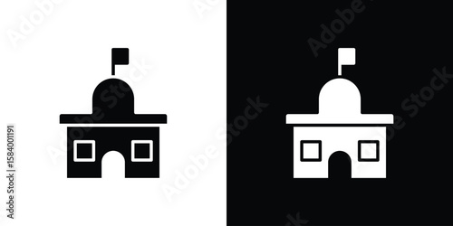 City hall icon silhouette in black flat style. Graphic element