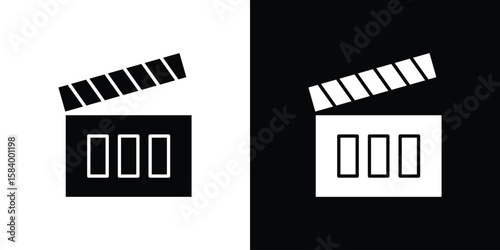 Cinema flapper icon silhouette in black flat style. Graphic element