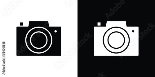 Camera icon silhouette in black flat style. Graphic element