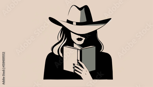 Silhouette of a cowgirl with a book 