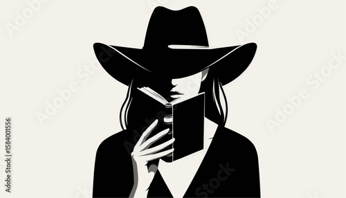 silhouette of cowgirl with a book 