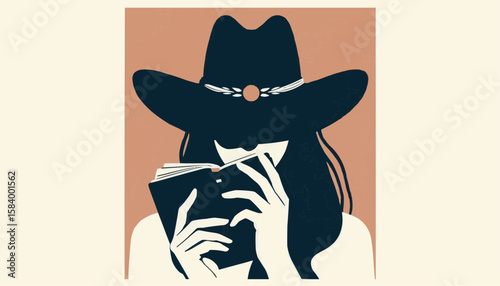 girl wearing a cowboy hat with a book