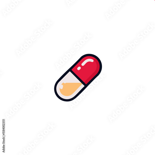 Red and white capsule pill medication, treatment, and healthcare