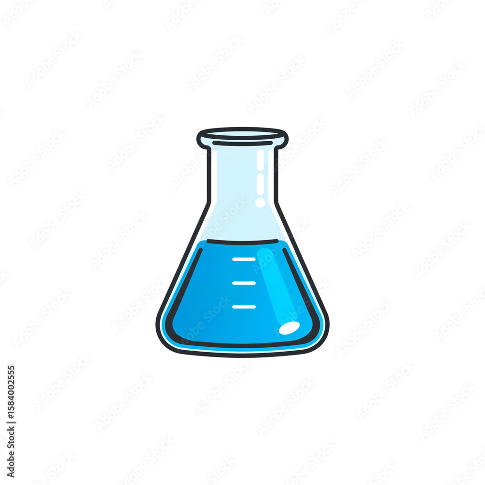 Cartoon Science Flask with Blue Liquid – Lab Icon Illustration Cartoon Science Flask with Blue Liquid – Lab Icon Illustration