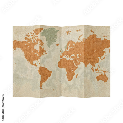 Vintage Folded World Map Illustration