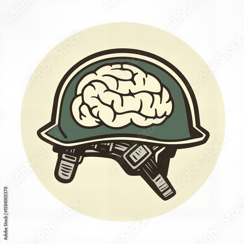 Brain inside a military helmet illustration
