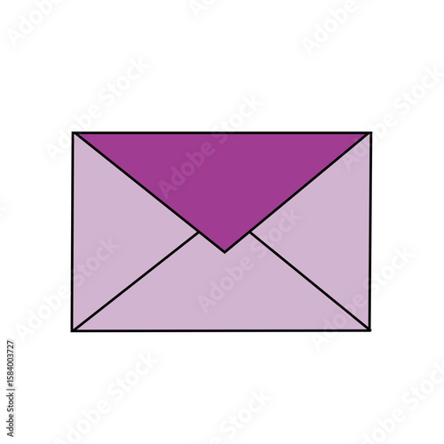 Stylish envelope icon with a purple flap and light purple body on a transparent background with copy space