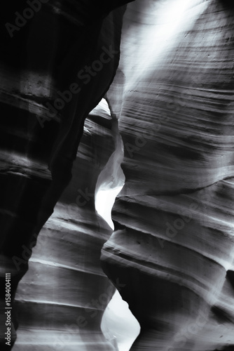 Black and white photo of Antelope Canyon in Arizona state, USA