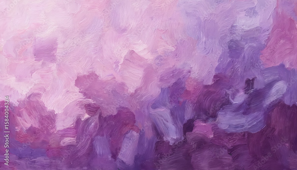 Fototapeta premium Vibrant purple, pink painting with textured background featuring fluffy stars. Large purple flower with pink star petals creates 3D effect. Brushstrokes, color technique bring artwork to life. Oil