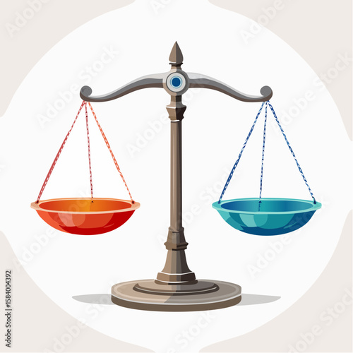 stylized equality scales icon with balanced pans and distinct fills in clean vector design