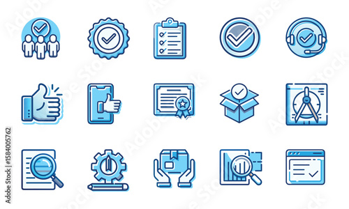 Approved checklist certificate thumbs up headset clipboard box compass magnifying glass gear pencil graph | Ai Generated Icon in EPS, JPEG and PNG Multiformate