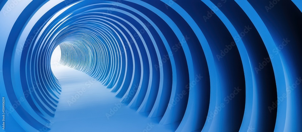 Obraz premium Blue abstract tunnel, perspective, light at end. Website background