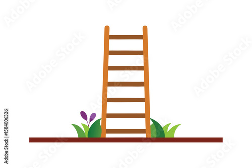 Wooden Ladder Leaning Next To Flower Bed